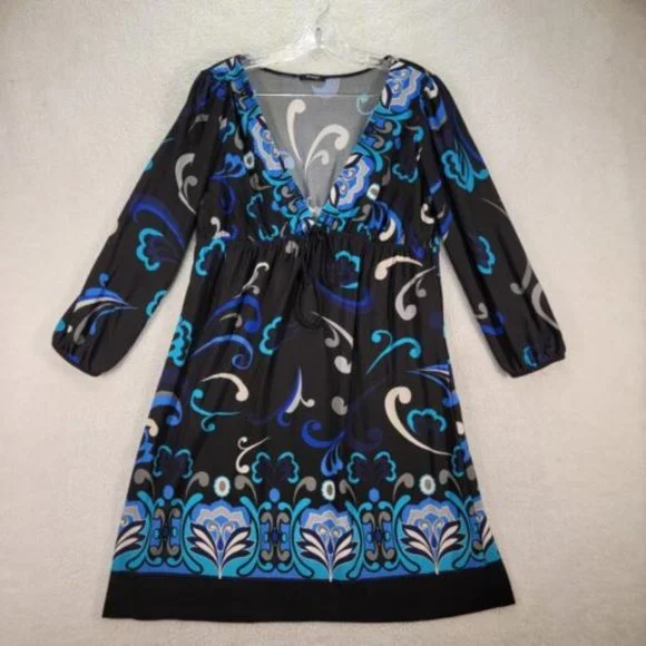 Rhapsody | Dresses | Y2k Rhapsody Blue Floral Low Cut V Neck Retro  Lightweight Flowy Cinched A Line | Poshmark